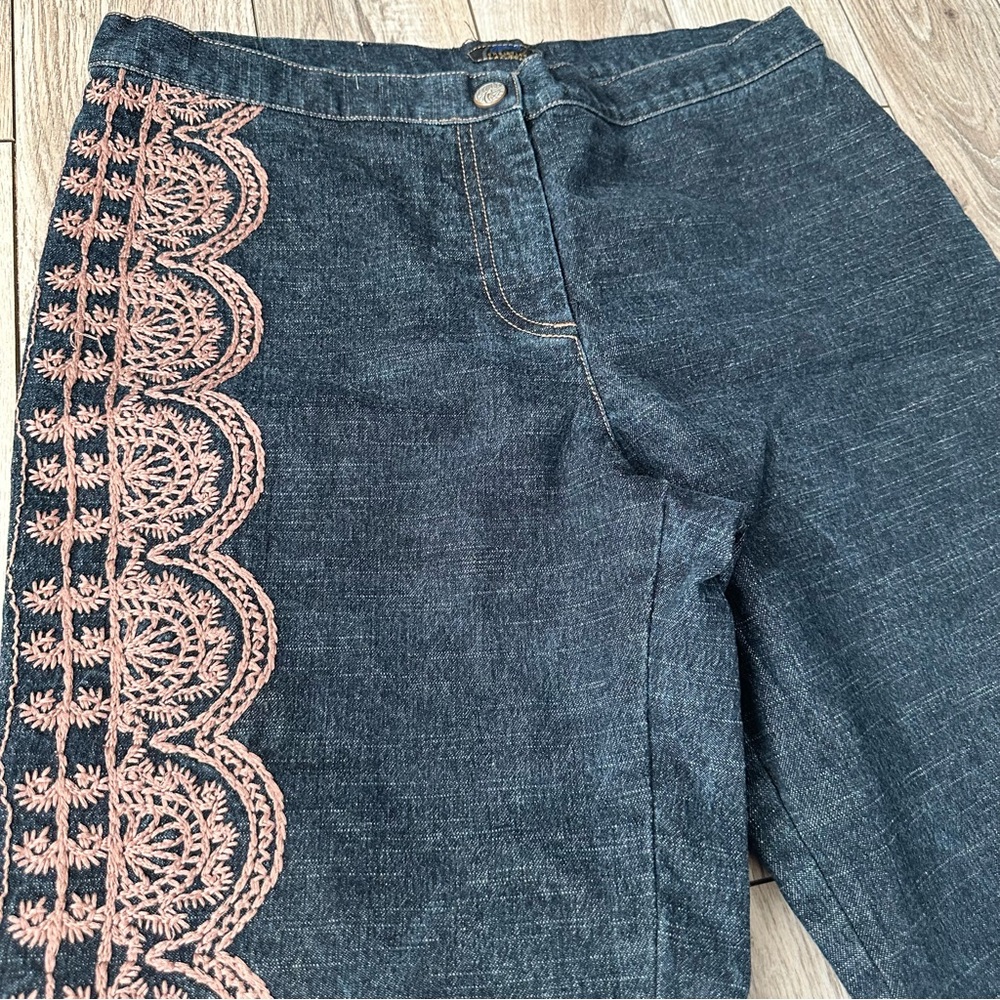Vintage Christian Lacroix Dark Wash Bootcut Pink Embroidered Detail Jeans - Picture 2 of 5
